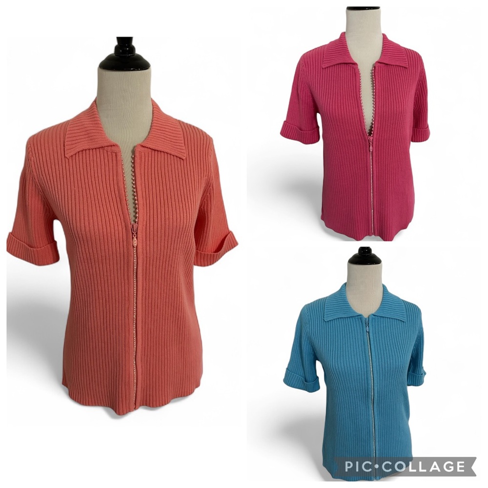 Quacker Factory CHOICE Rhinestone Zip Cardigan Peach, Pink, or Turquoise Sz S